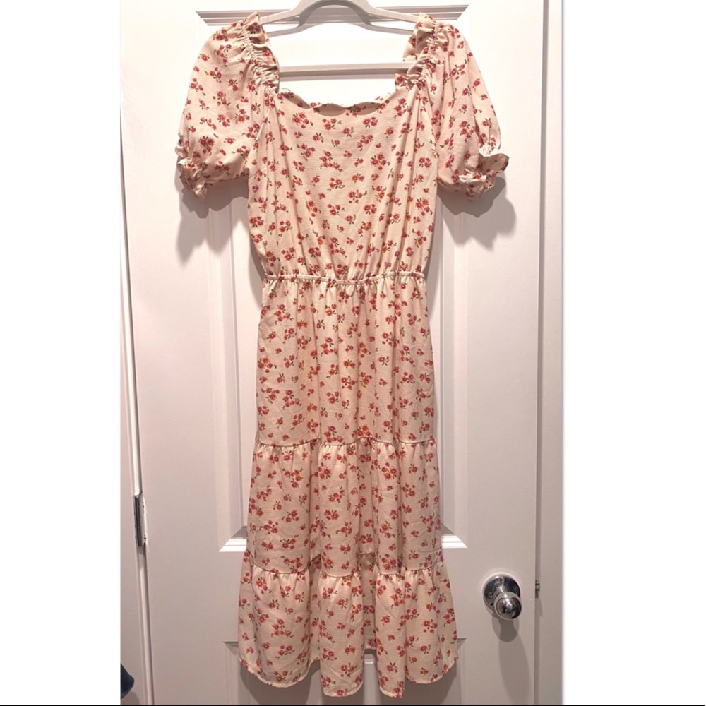 Monteau Los Angeles Pale Pink Background Floral Dress